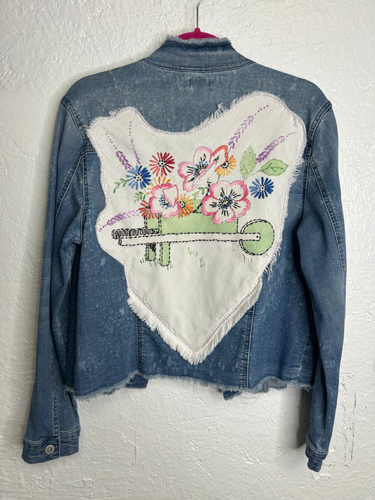 Garden Wheelbarrow Denim Jacket women’s size L