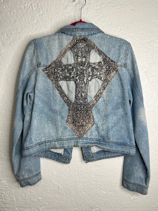 Cross Denim Jacket Womens Size L