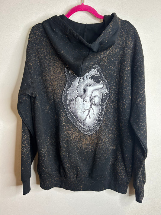 Anatomical Heart upcycled black hoodie L