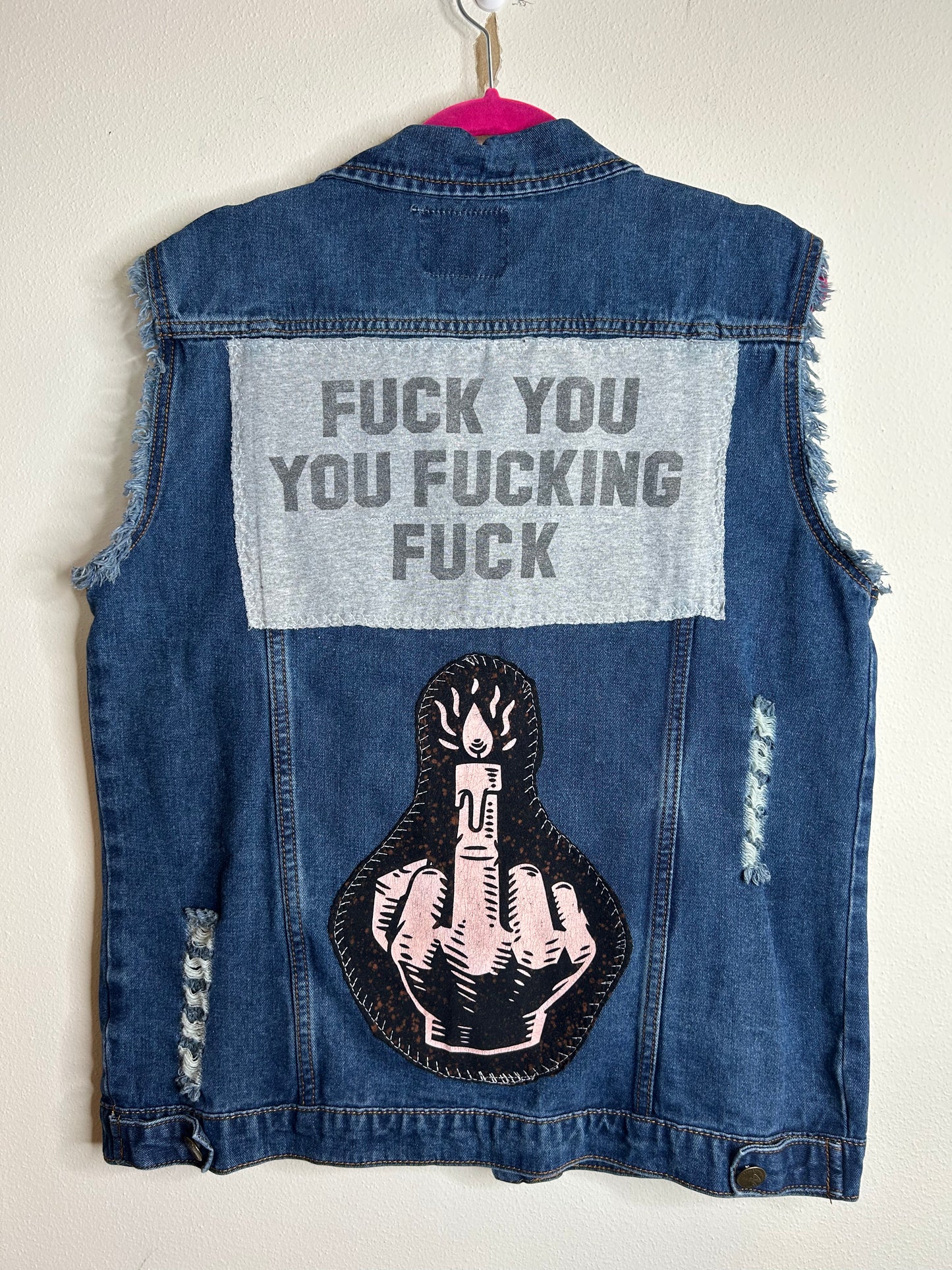 F You upcycled denim vest size S