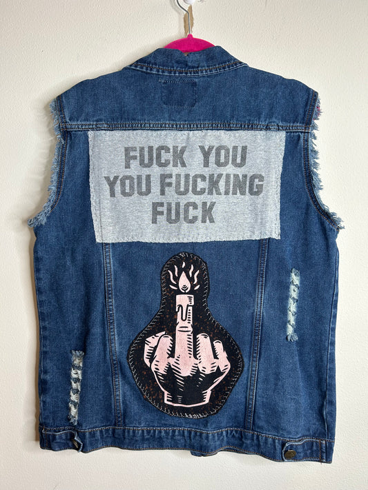 F You upcycled denim vest size S