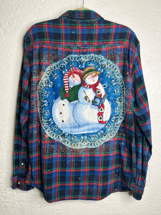 Snowmen flannel shirt unisex size L