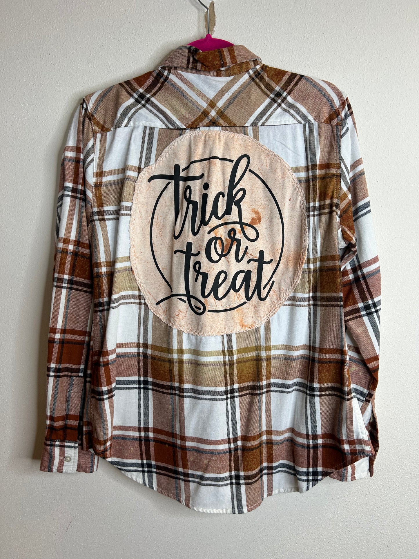 Trick or Treat upcycled flannel shirt womens M