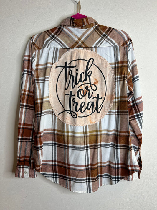 Trick or Treat upcycled flannel shirt womens M