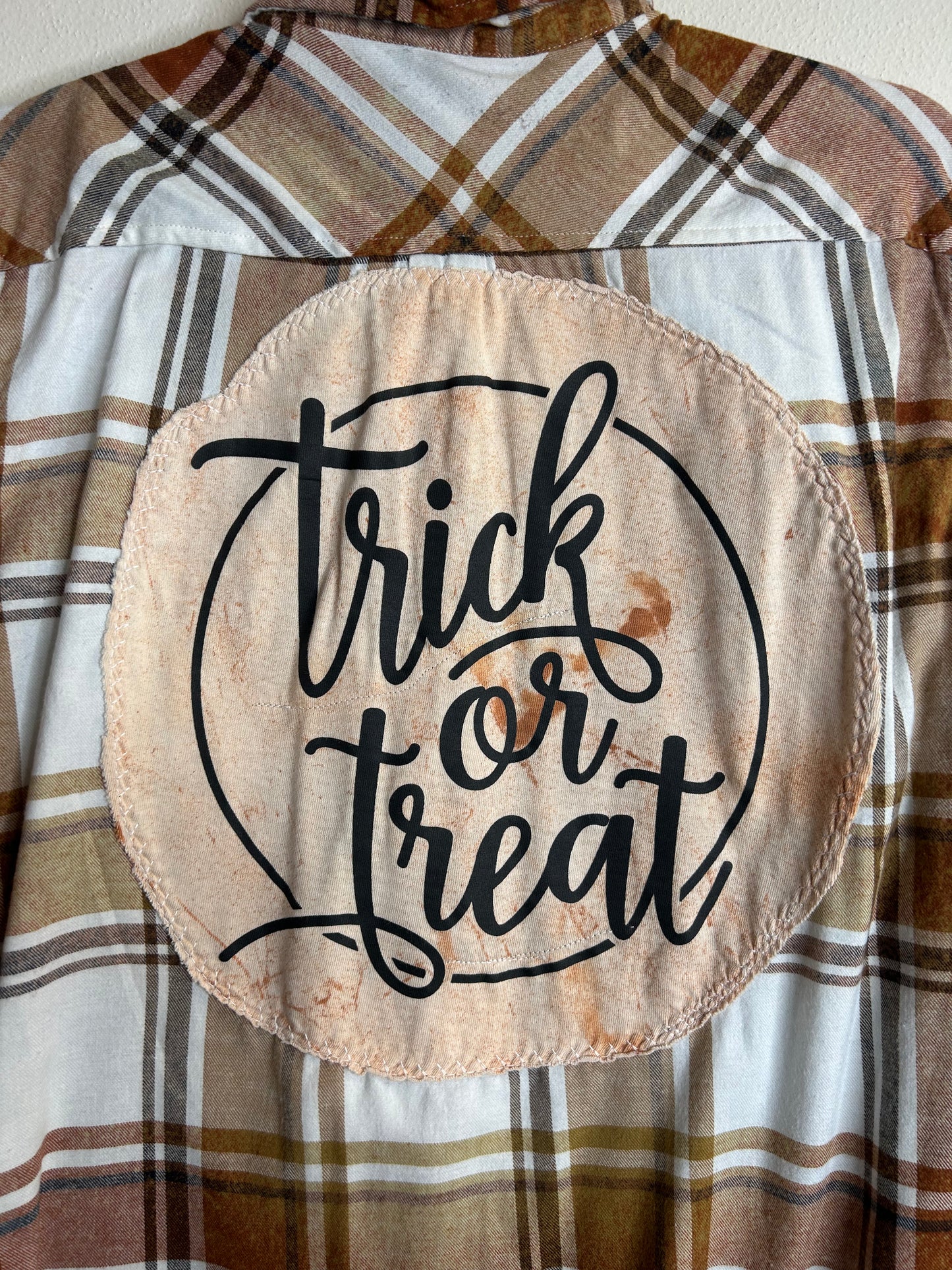 Trick or Treat upcycled flannel shirt womens M