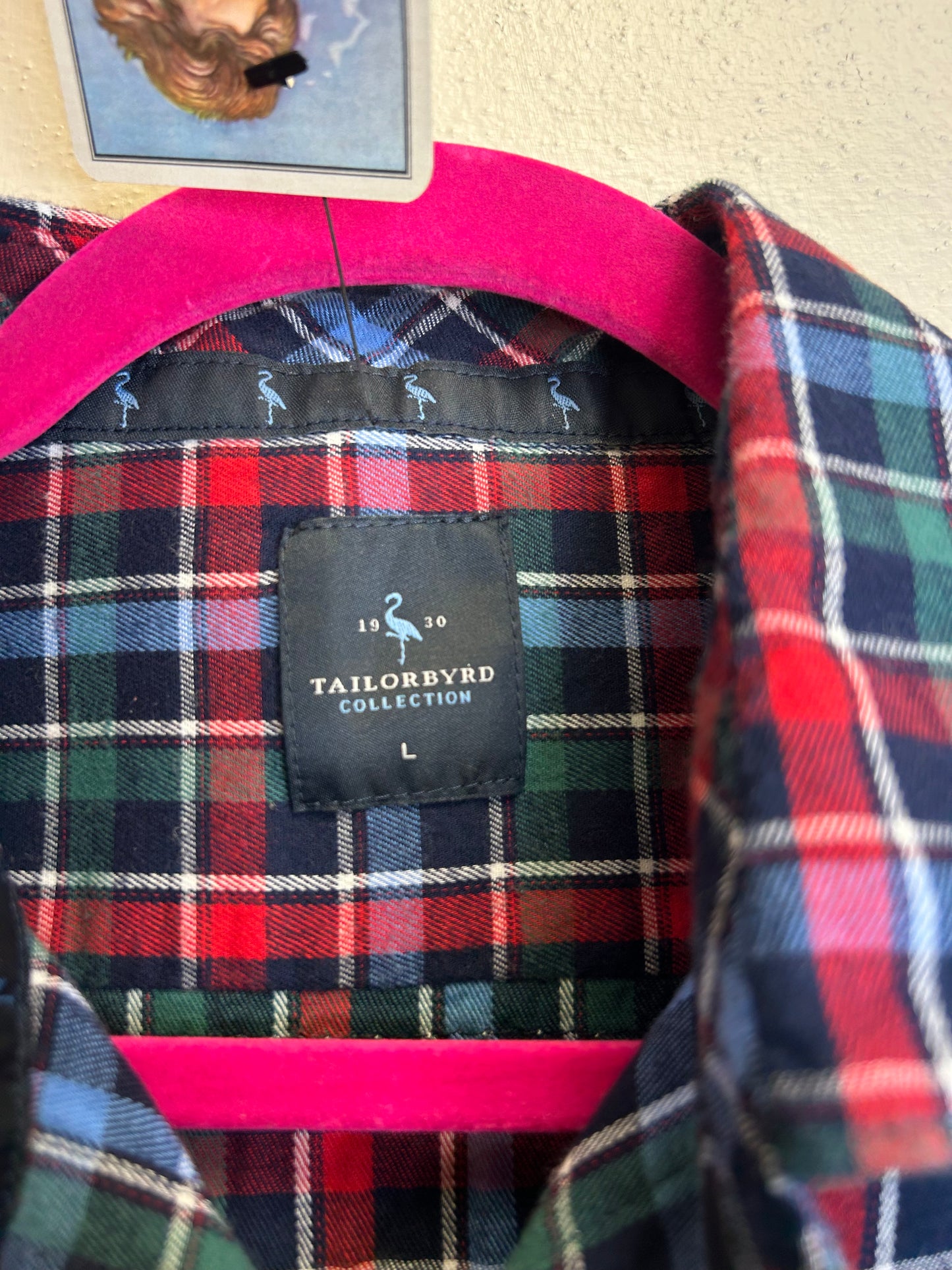 Santa upcycled flannel shirt unisex size L blue red