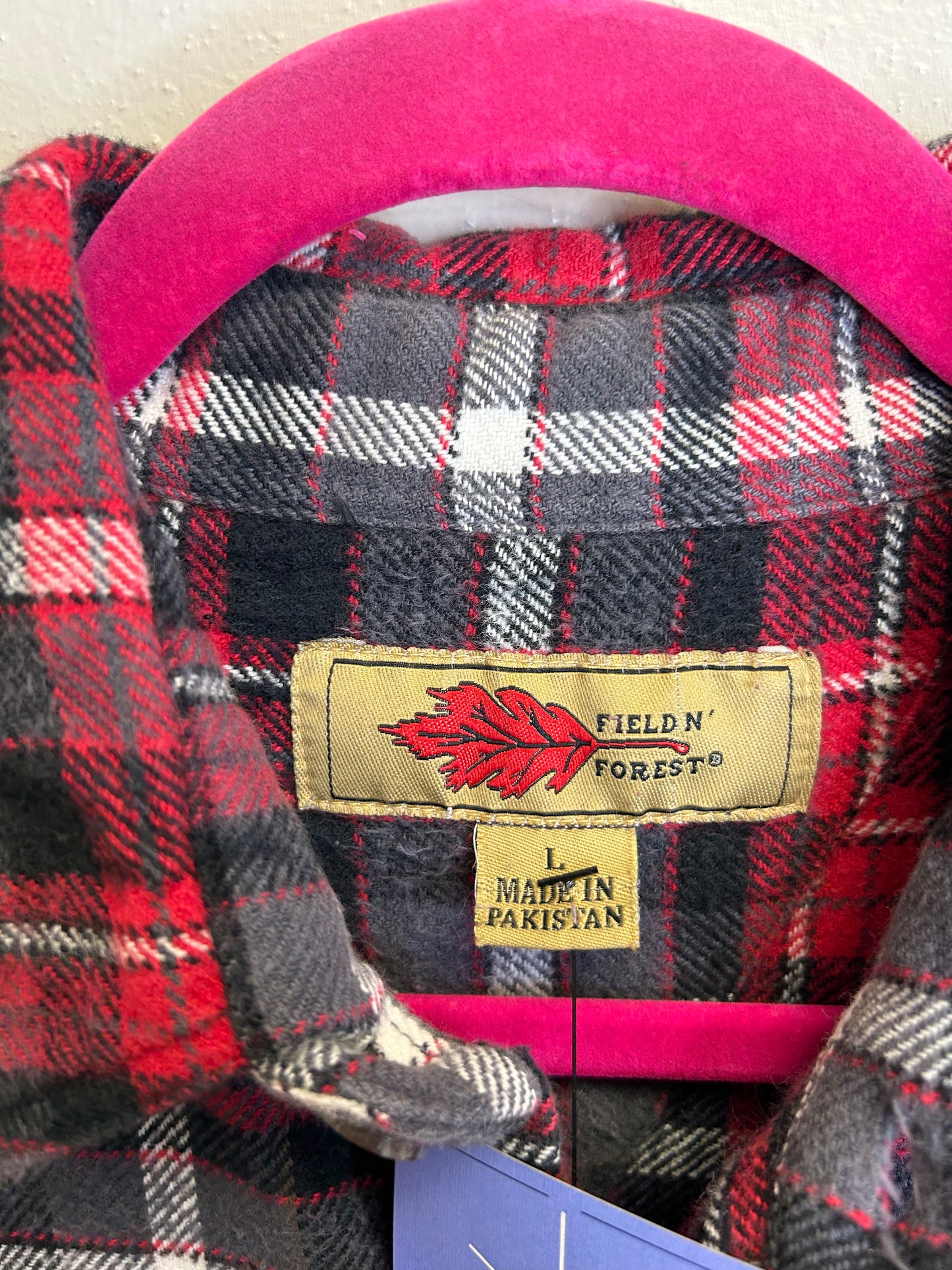 Krampus upcycled flannel shirt unisex size L red black