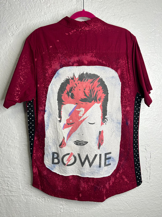 David Bowie raspberry star shirt upcycled unisex size L/XL slim fit