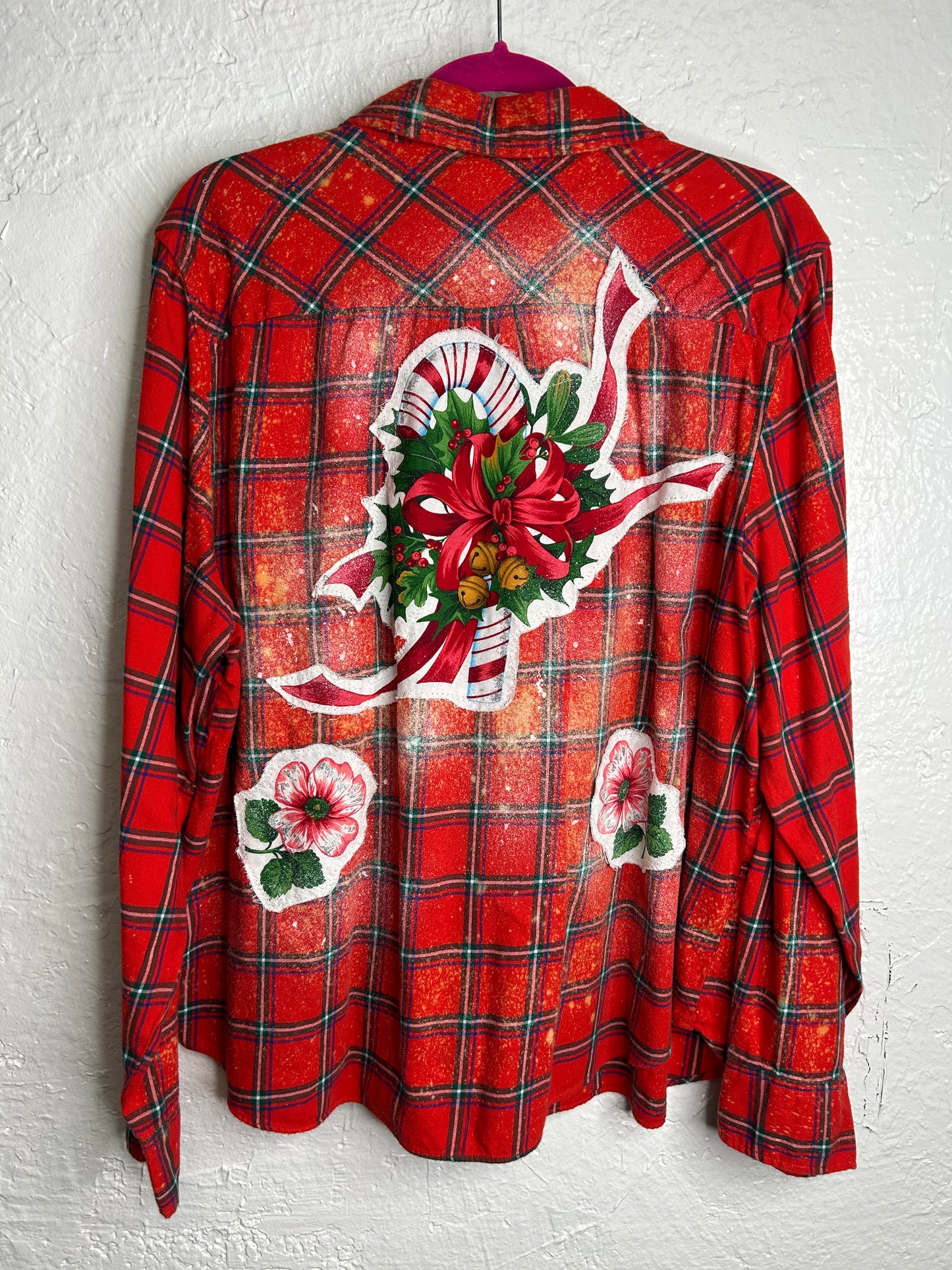 Candy Cane Christmas flannel red green womens size XXL 1X