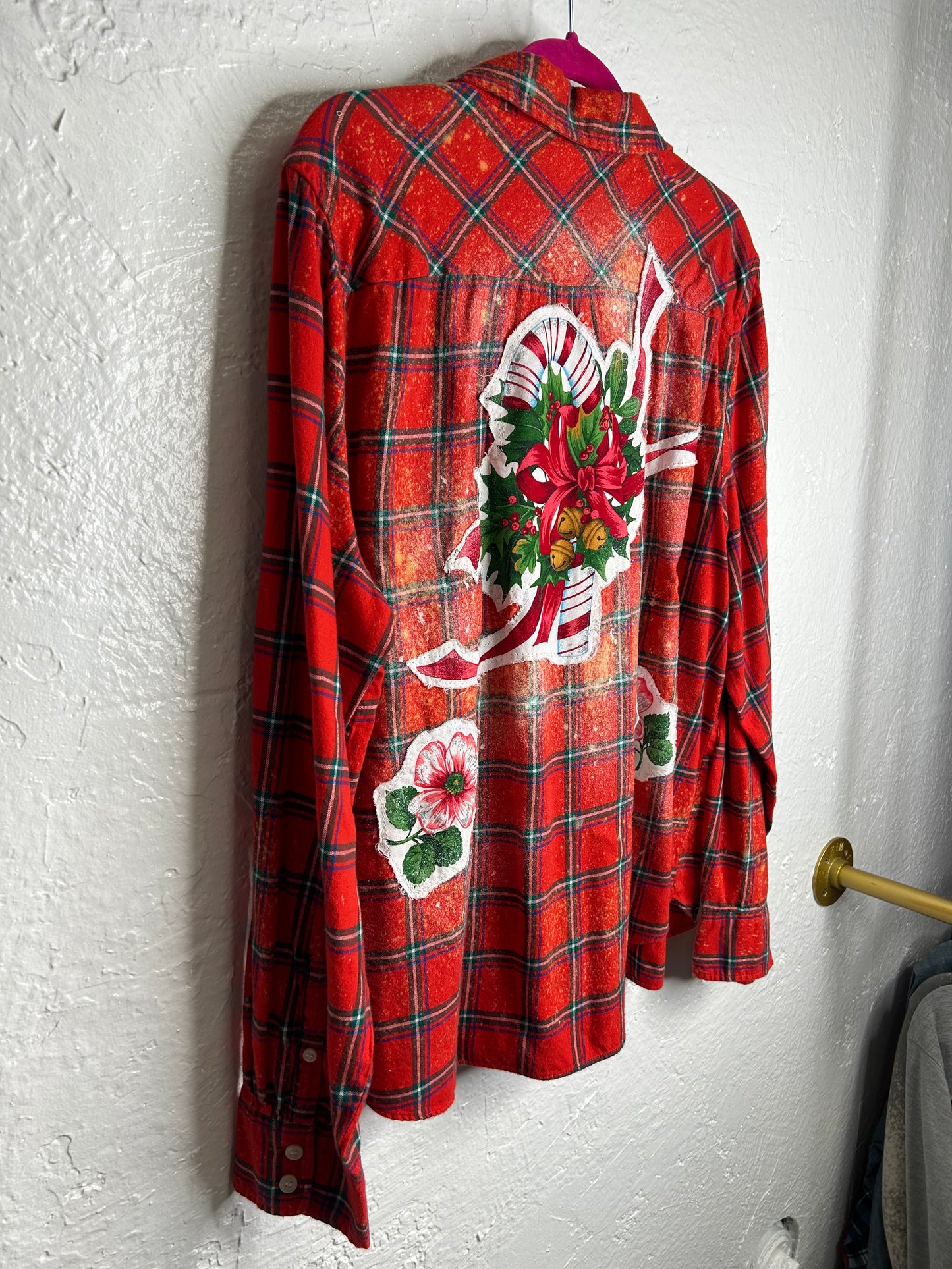 Candy Cane Christmas flannel red green womens size XXL 1X