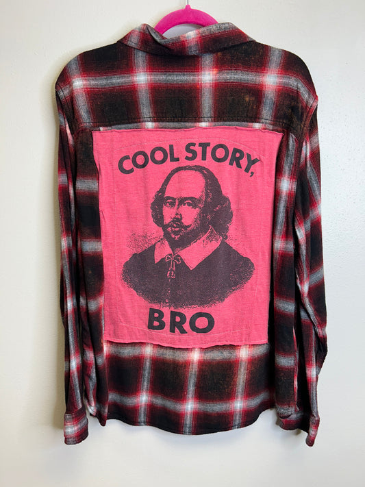 Shakespeare upcycled flannel shirt unisex size XL red black