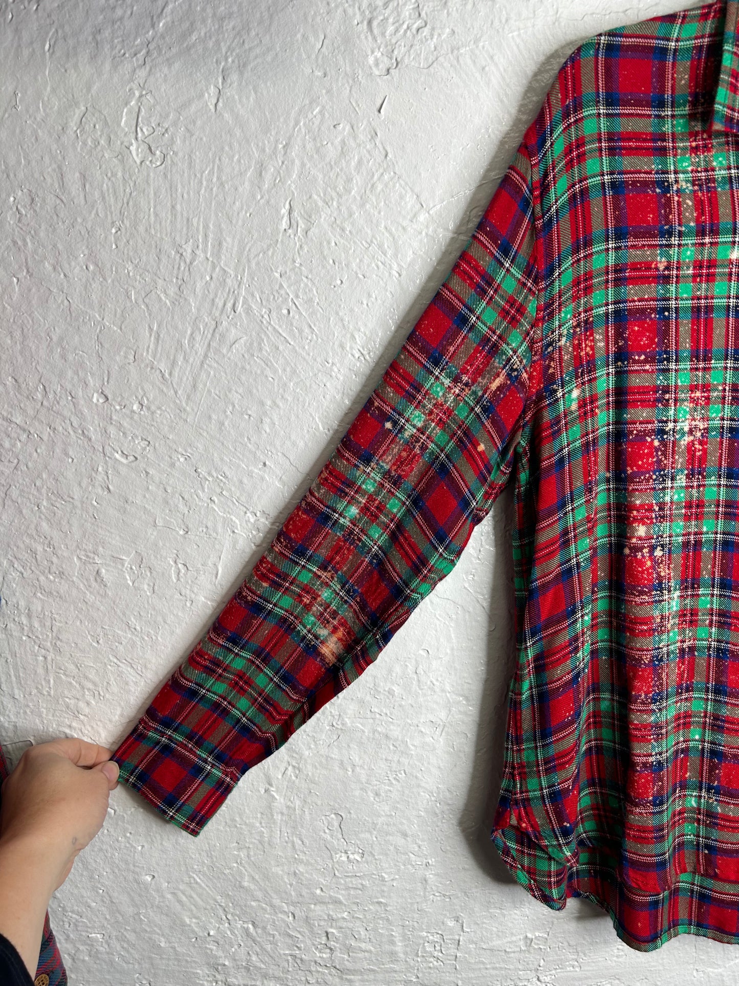 Christmas Floral flannel red green womens size L
