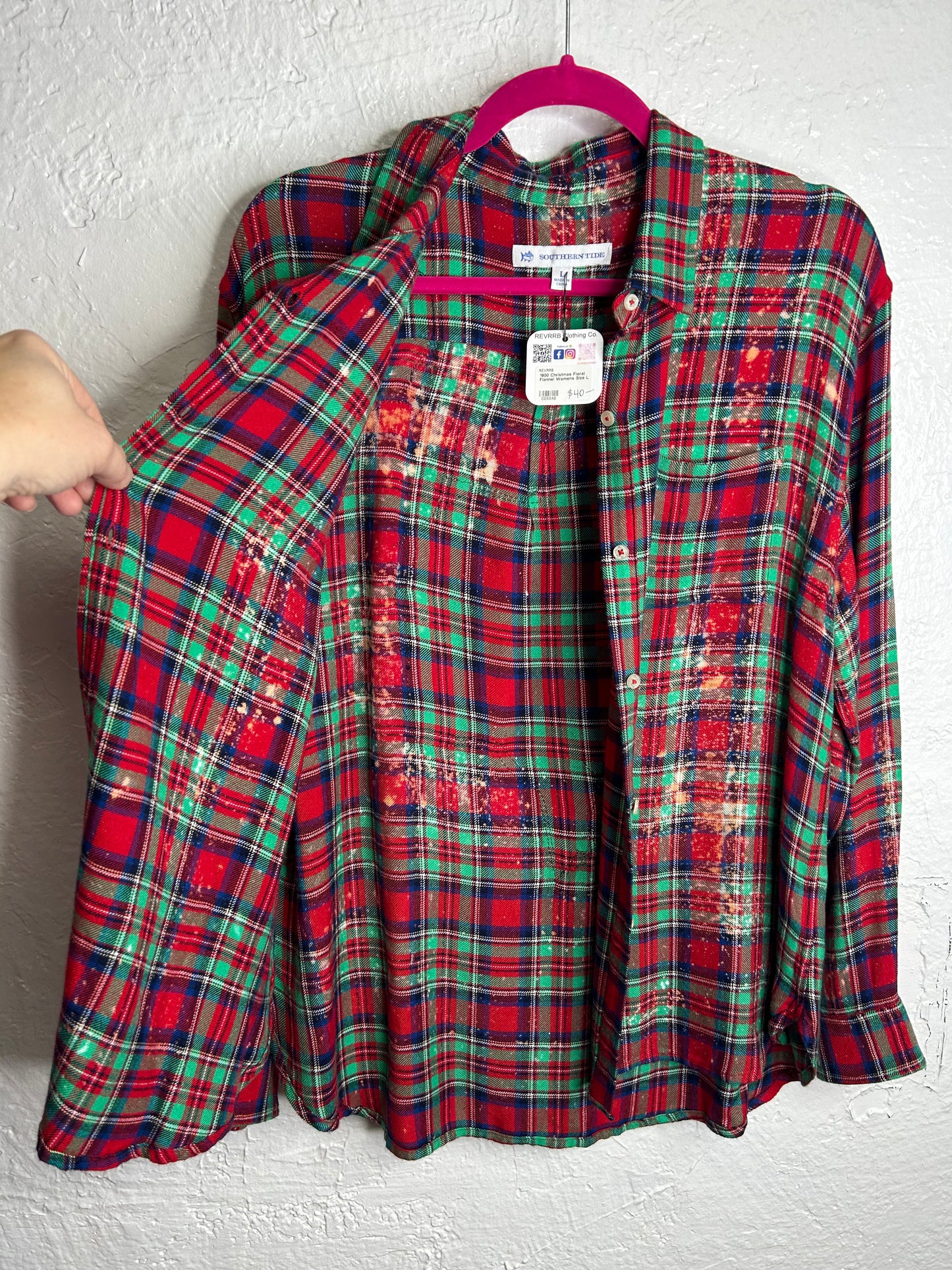Christmas Floral flannel red green womens size L