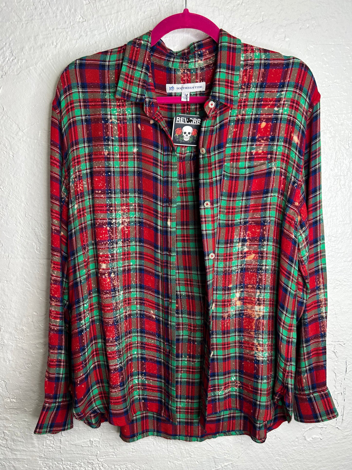 Christmas Floral flannel red green womens size L