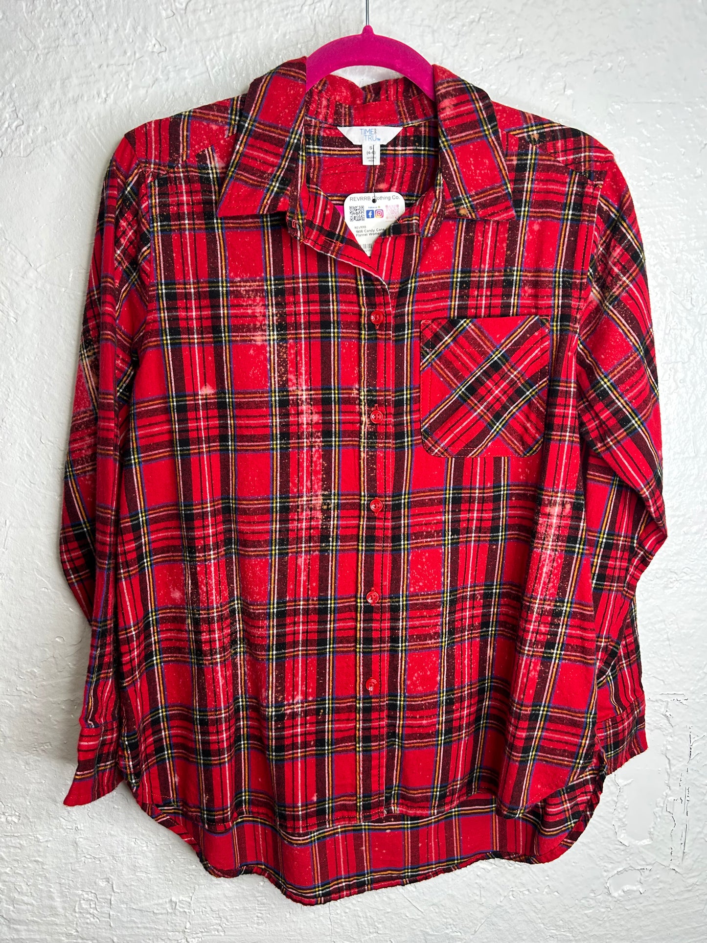 Candy Cane Christmas flannel shirt red green womens size S