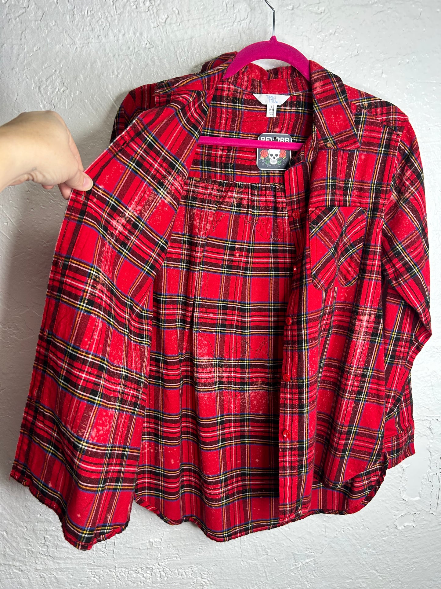 Candy Cane Christmas flannel shirt red green womens size S