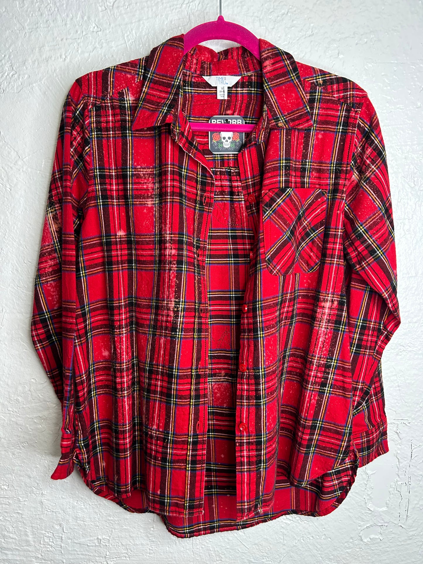 Candy Cane Christmas flannel shirt red green womens size S