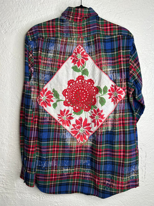 Christmas flannel blue red green Red Doily unisex size M