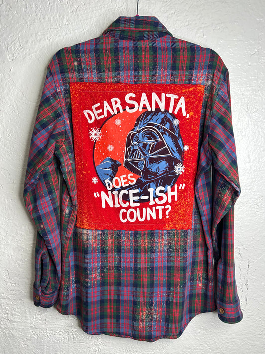 Dear Santa Darth Vader upcycled Christmas flannel shirt unisex size M tall