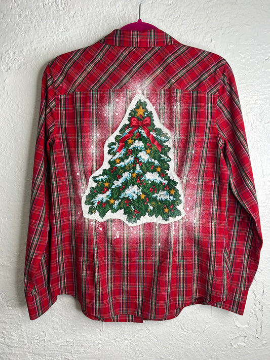 Christmas Tree upcycled shirt women’s size 6 S/M red green