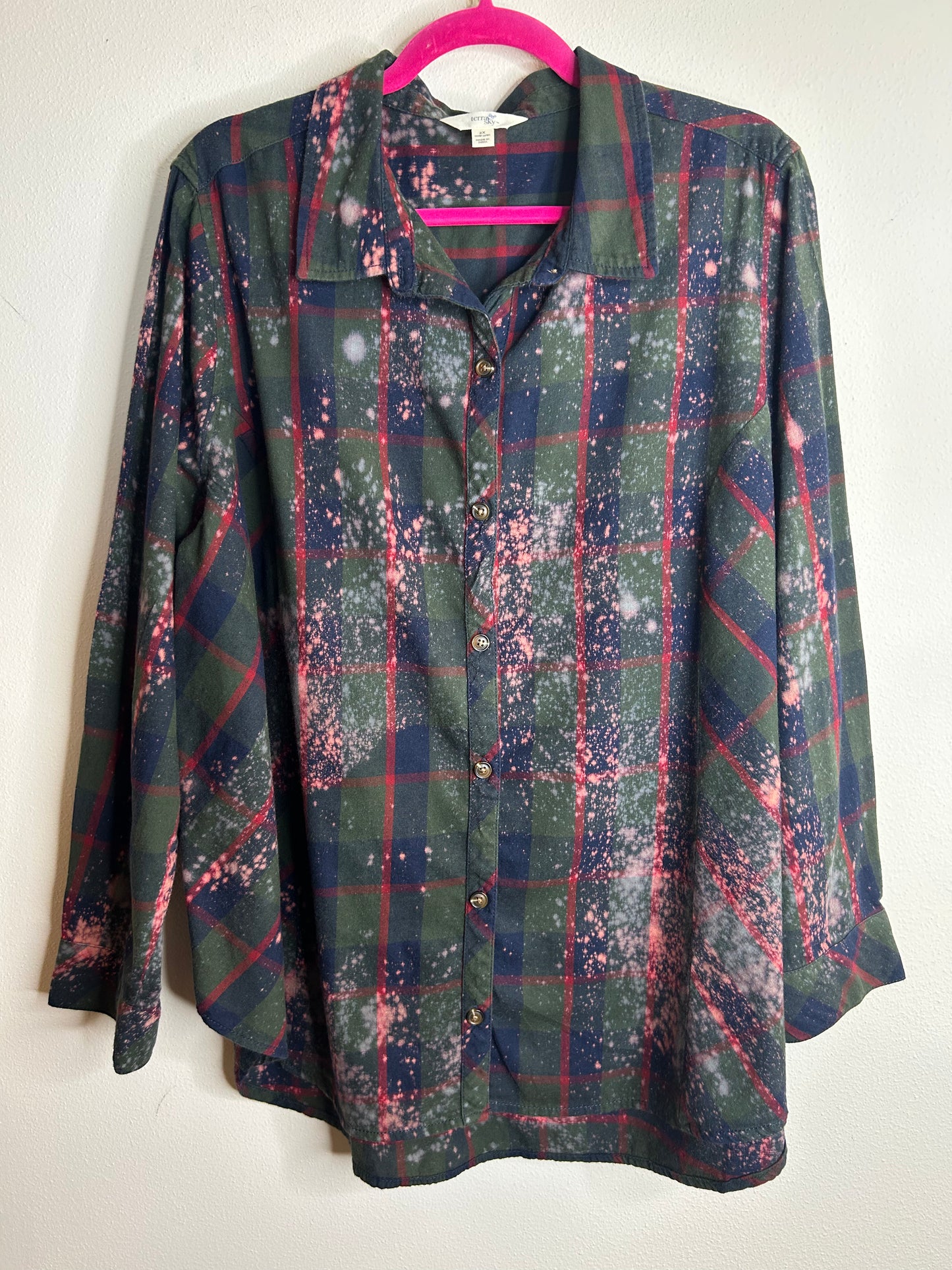 Happy Holidays Christmas upcycled flannel shirt womens 2X