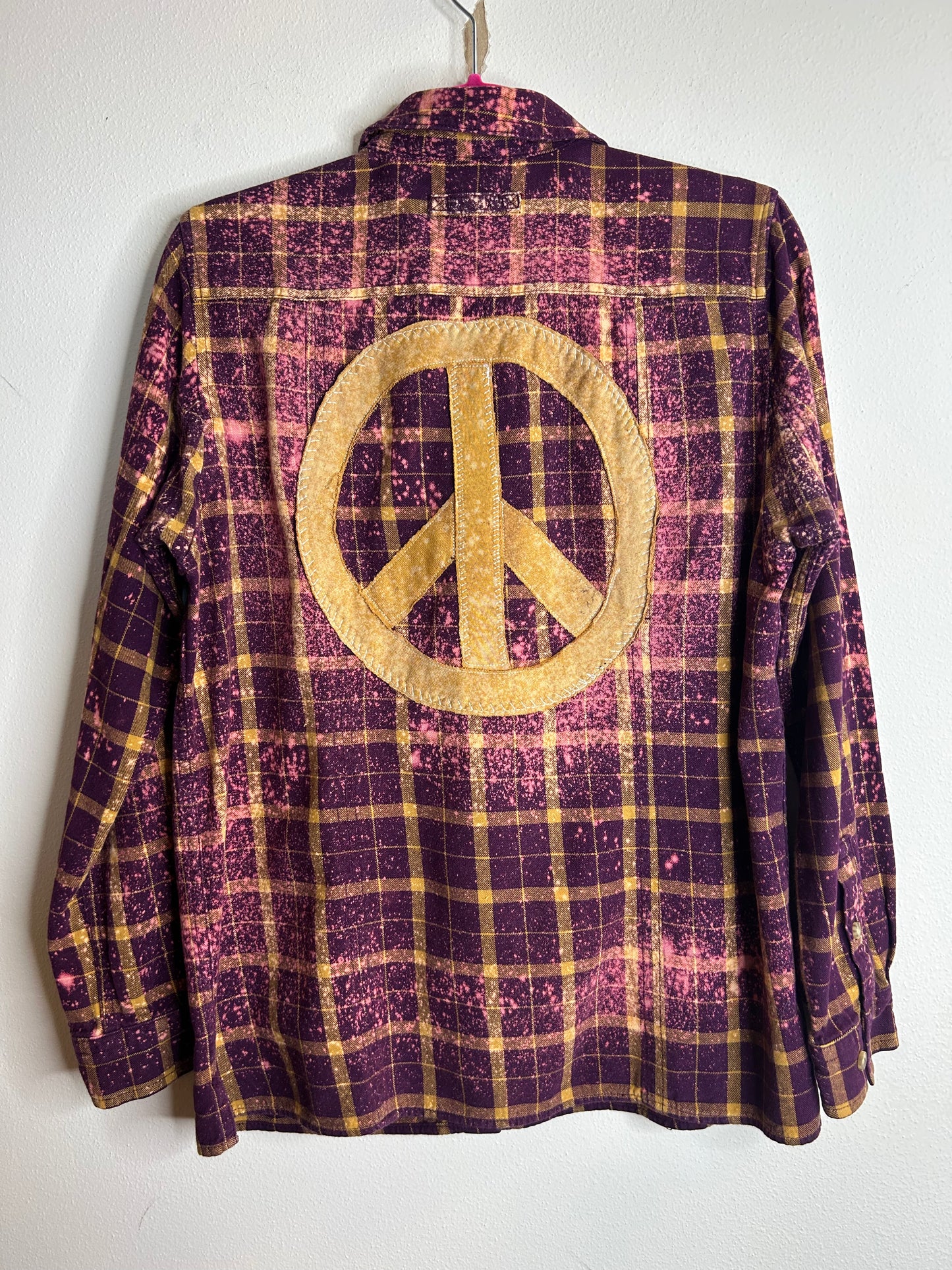 Peace Sign upcycled flannel shirt womens M