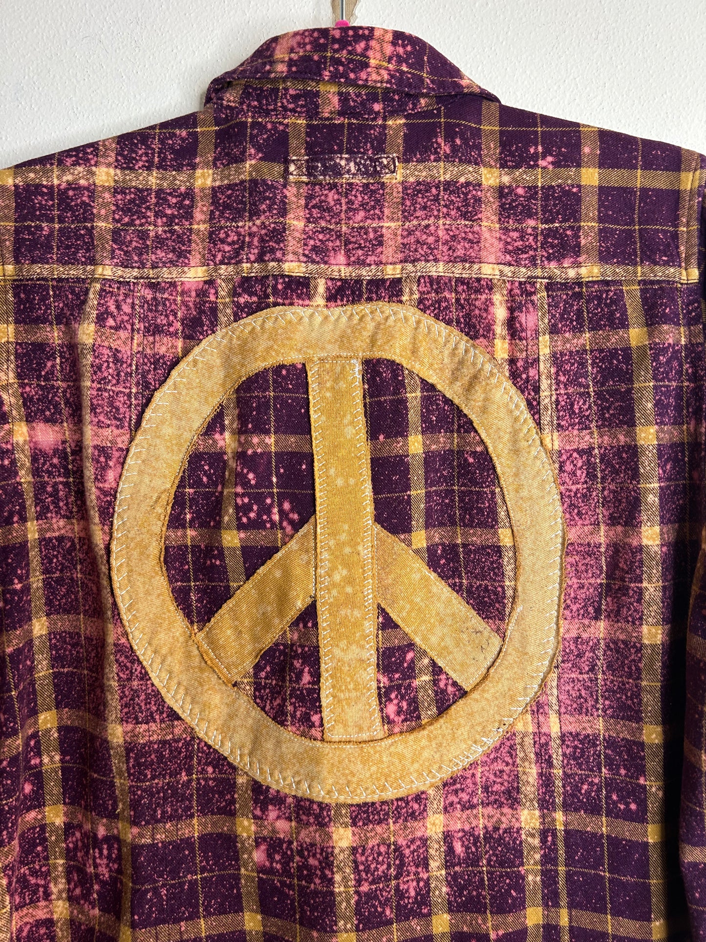 Peace Sign upcycled flannel shirt womens M