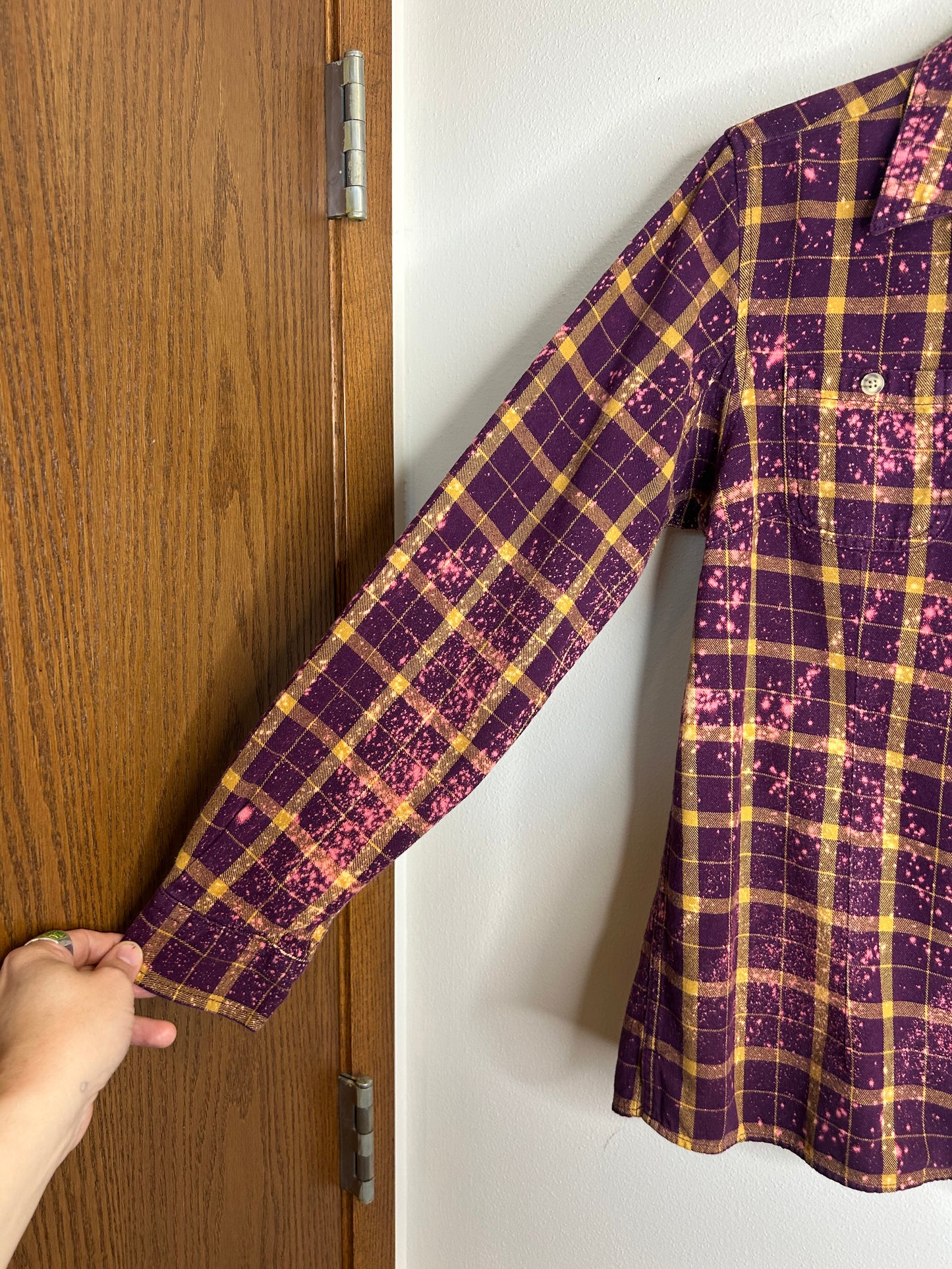 Peace Sign upcycled flannel shirt womens M