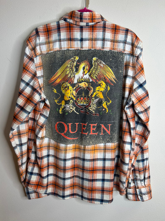 Queen upcycled flannel shirt unisex size L