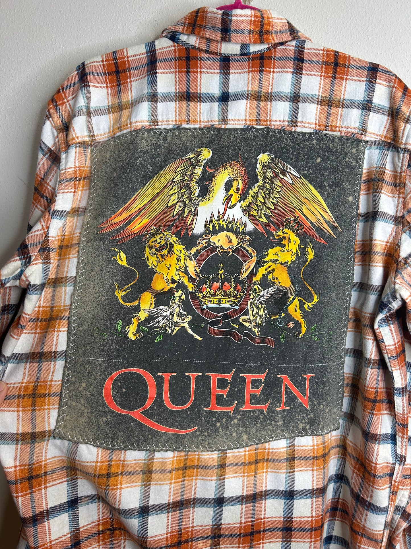 Queen upcycled flannel shirt unisex size L