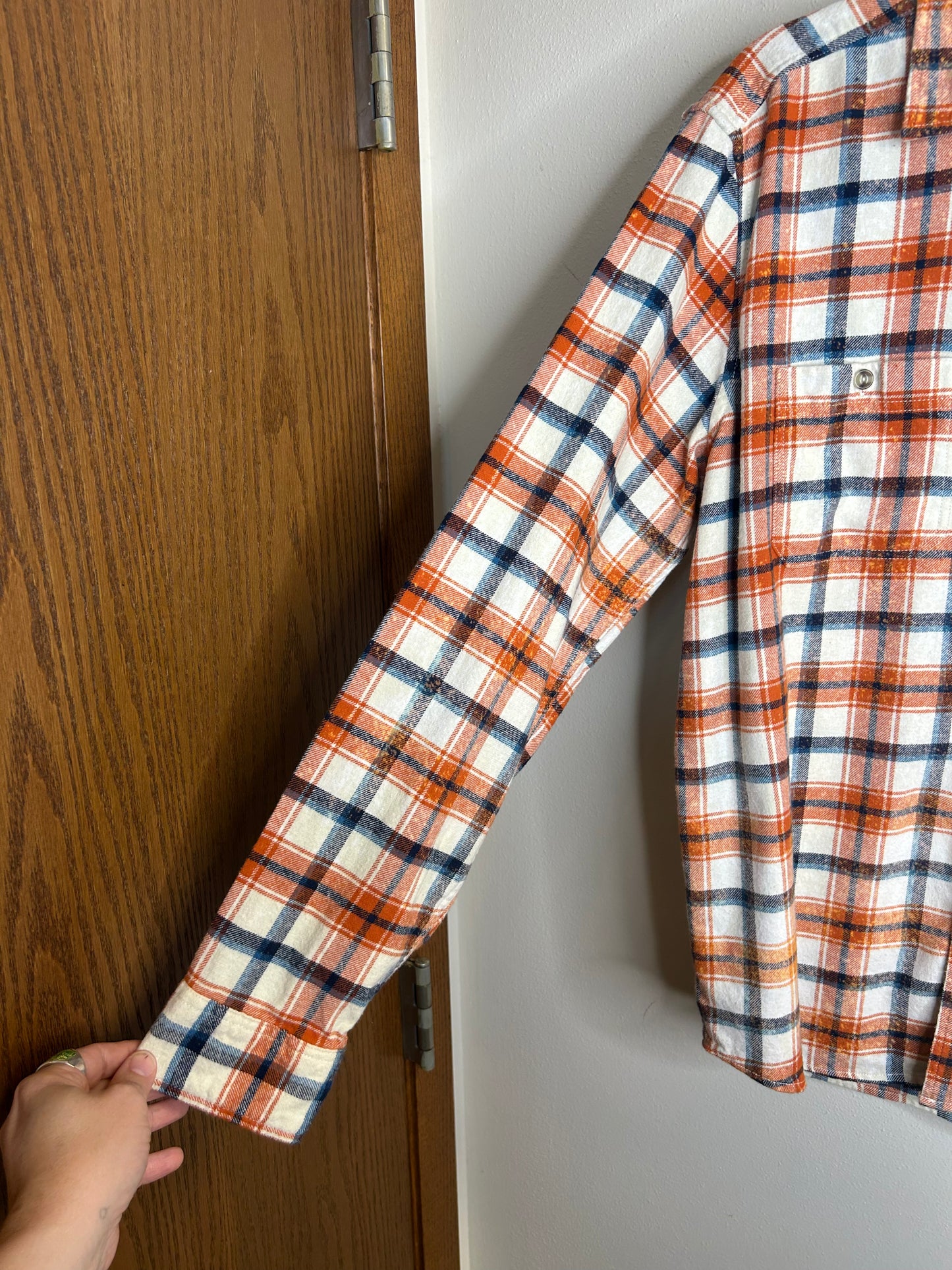 Queen upcycled flannel shirt unisex size L