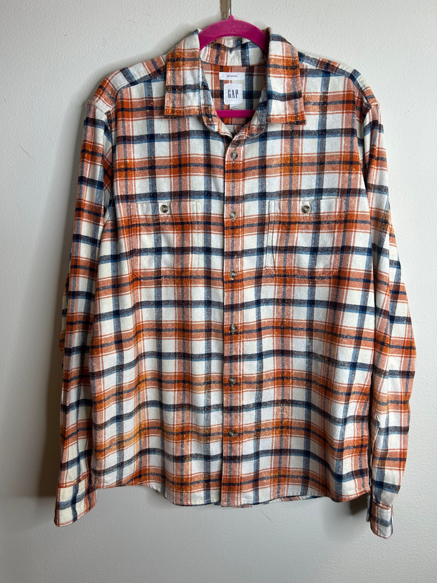 Queen upcycled flannel shirt unisex size L