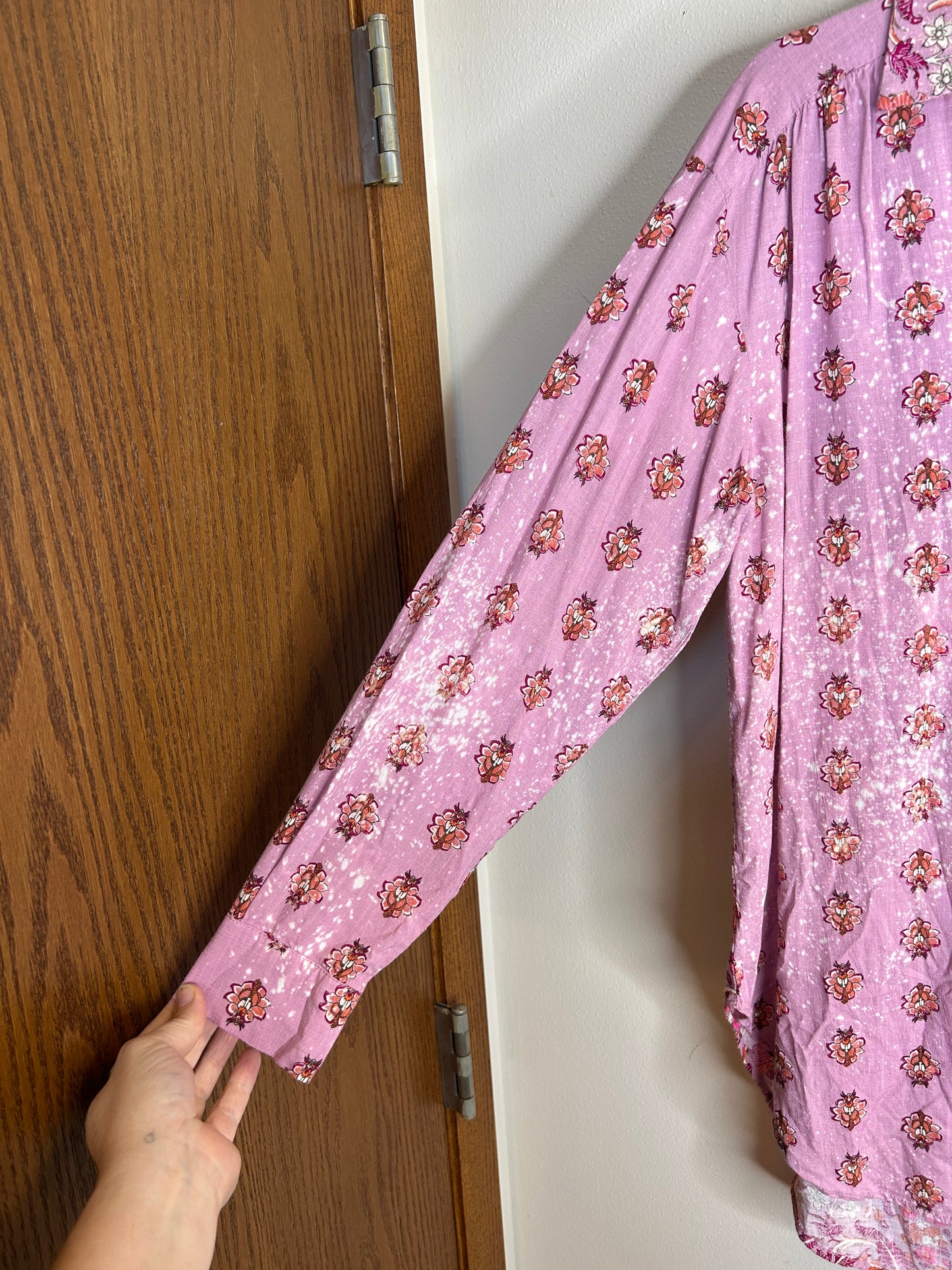 Halloween gnome pink upcycled flannel shirt size M