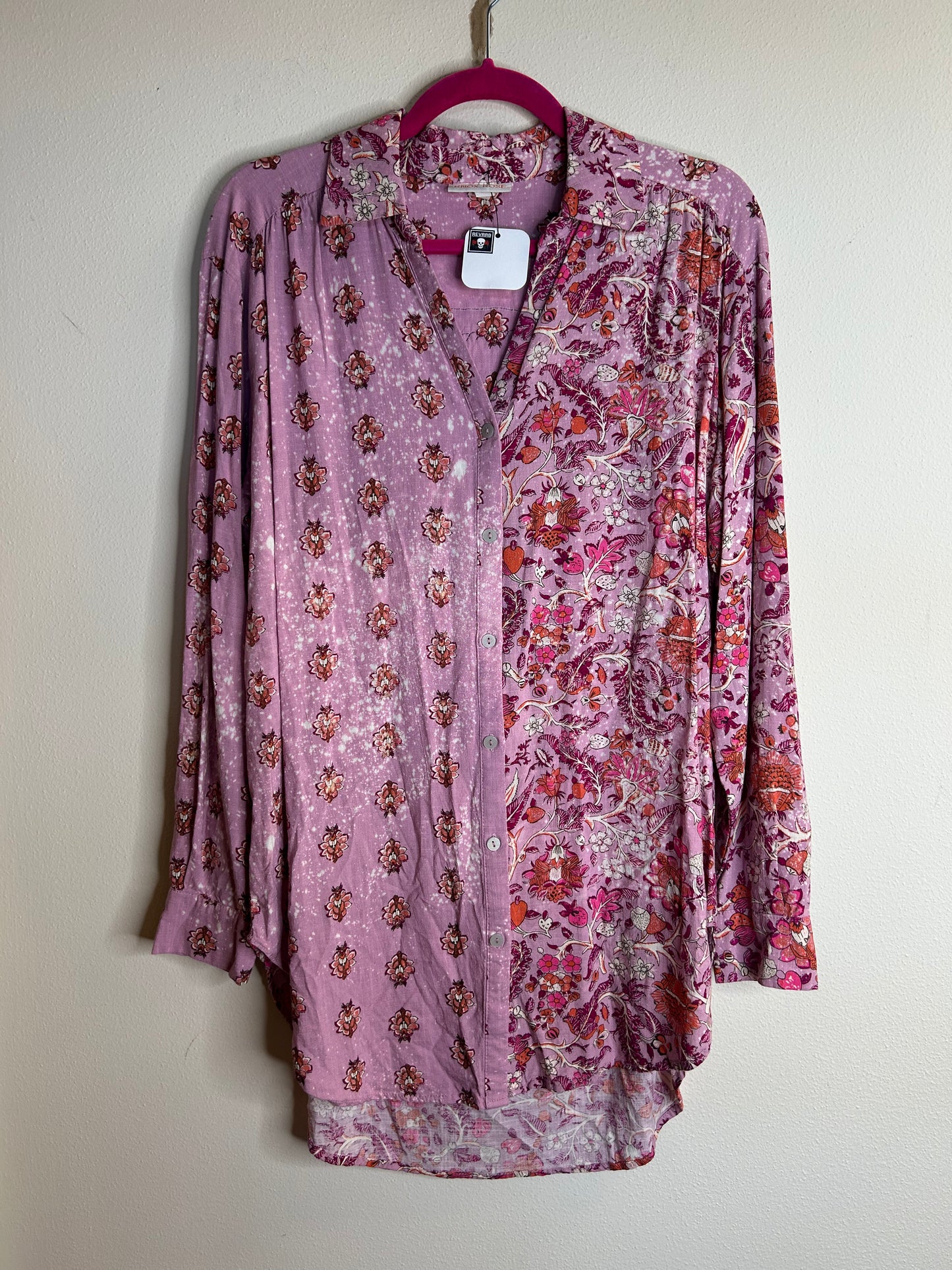 Halloween gnome pink upcycled flannel shirt size M