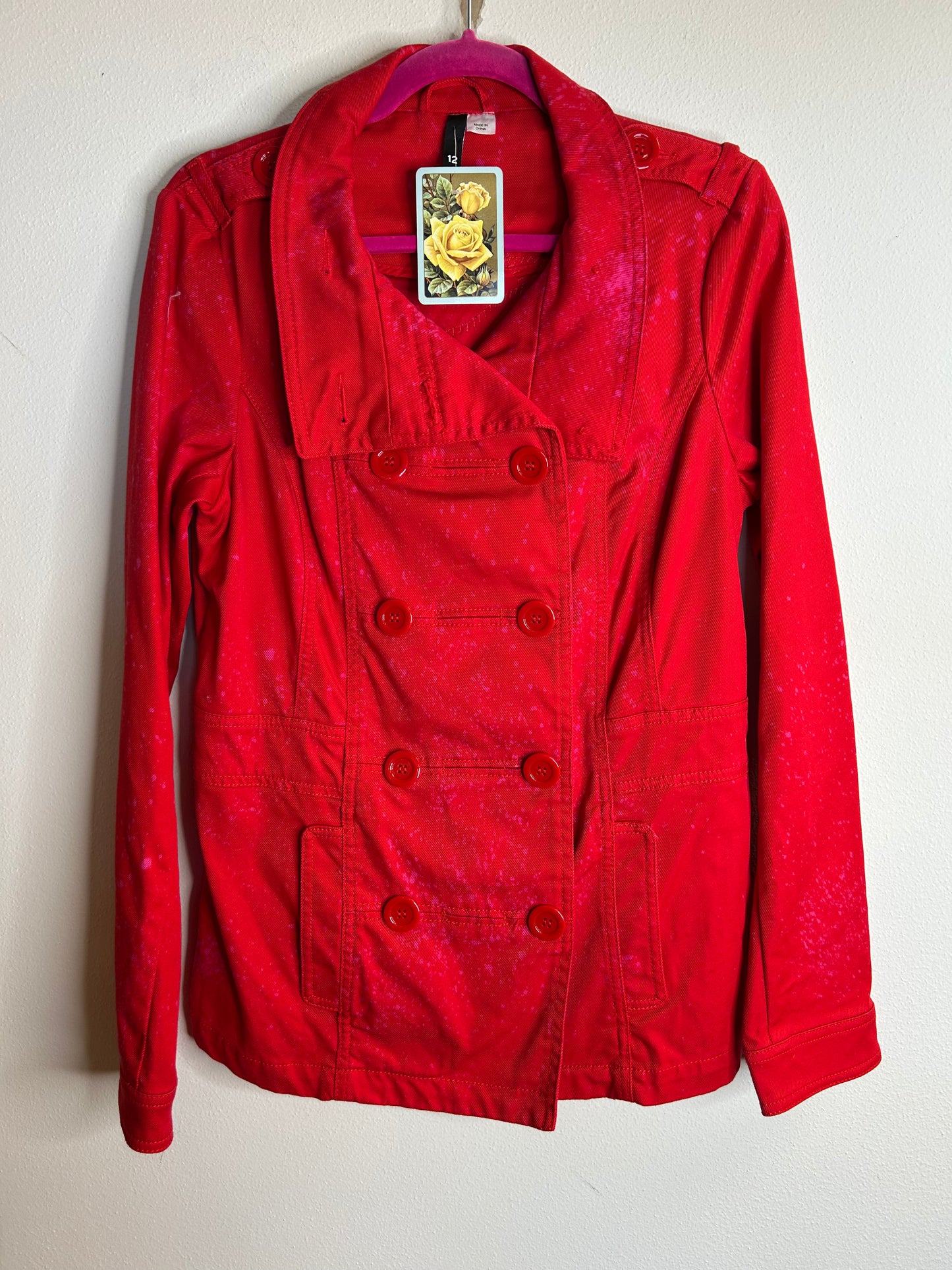 Red upcycled constellation Wisconsin jacket womens 12