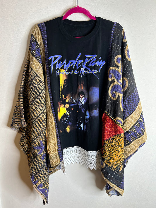 Purple Rain upcycled kantha poncho- One size fits most