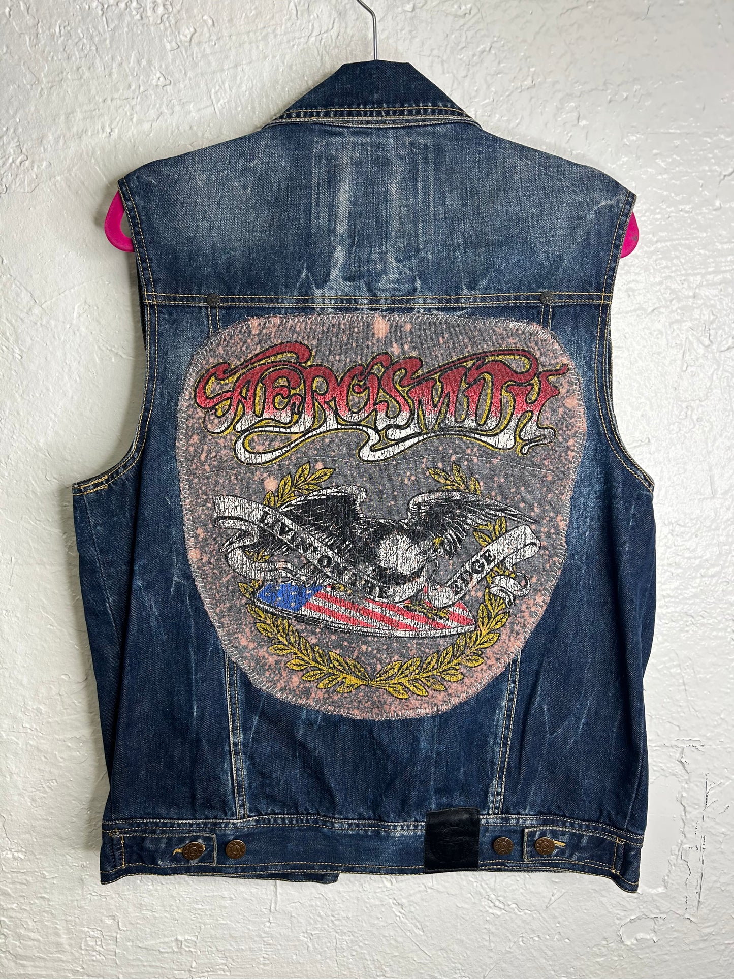 Aerosmith upcycled denim vest unisex size S/M blue gray