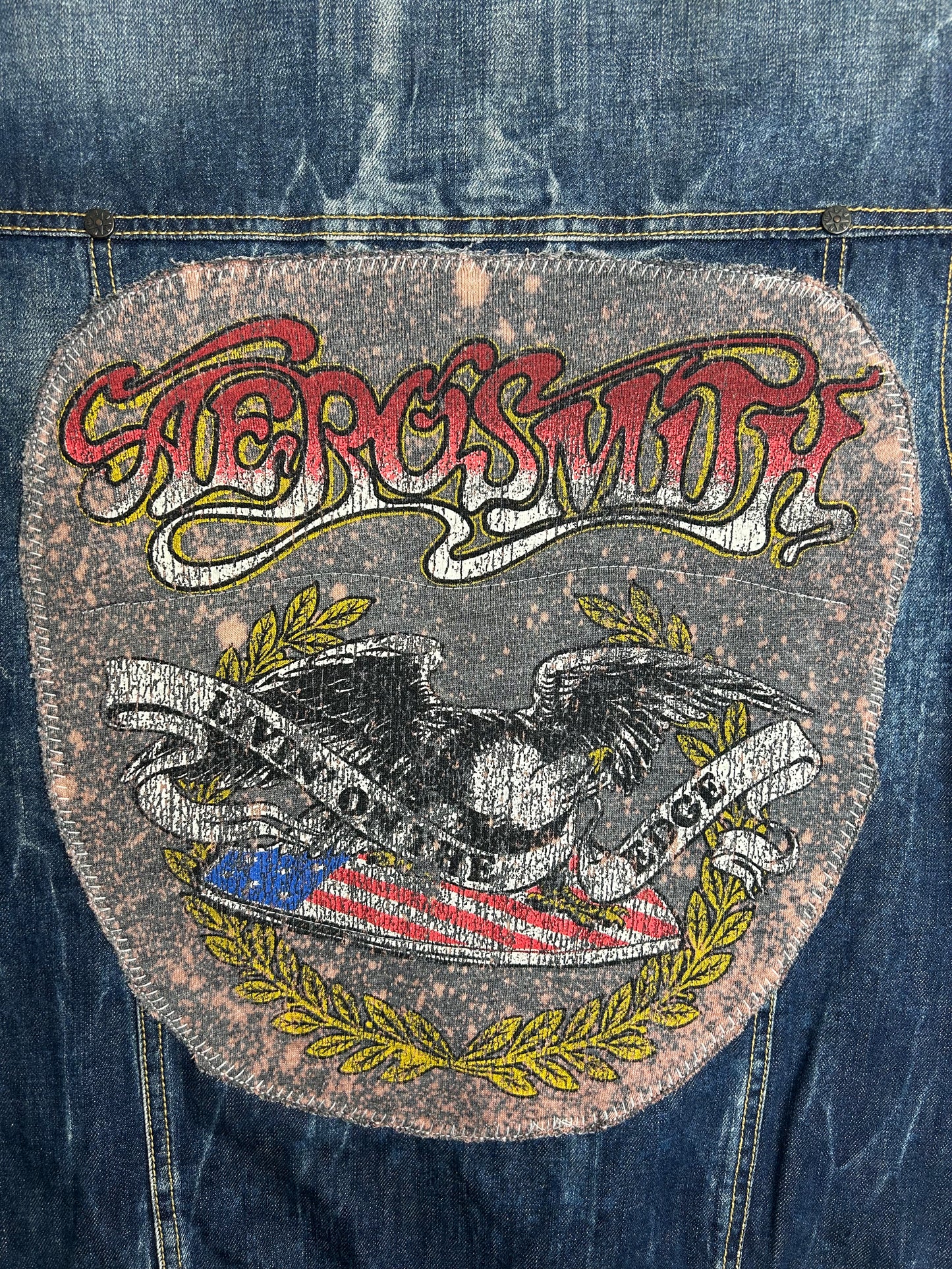 Aerosmith upcycled denim vest unisex size S/M blue gray