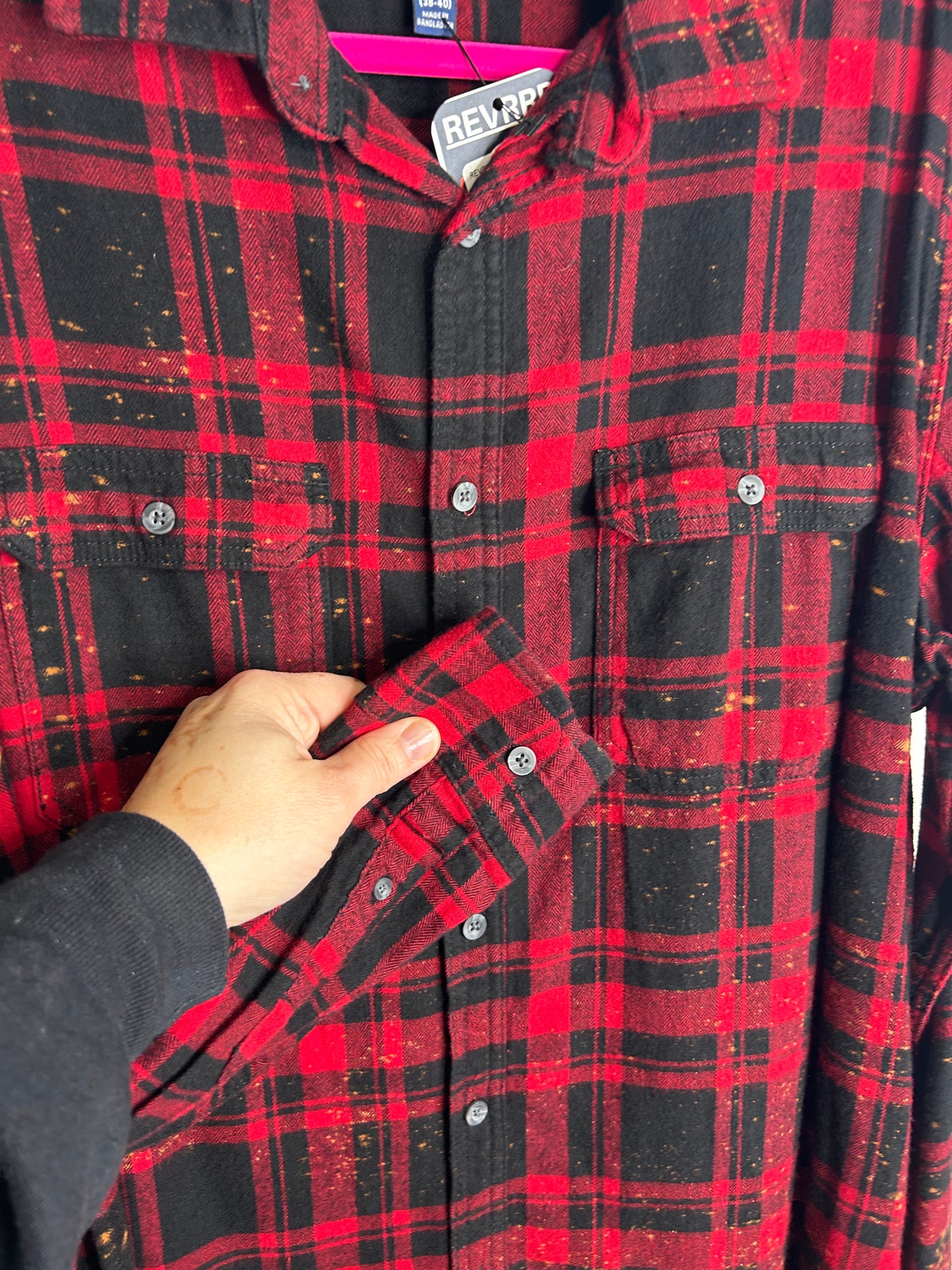 Bob Marley upcycled flannel shirt unisex size M red black