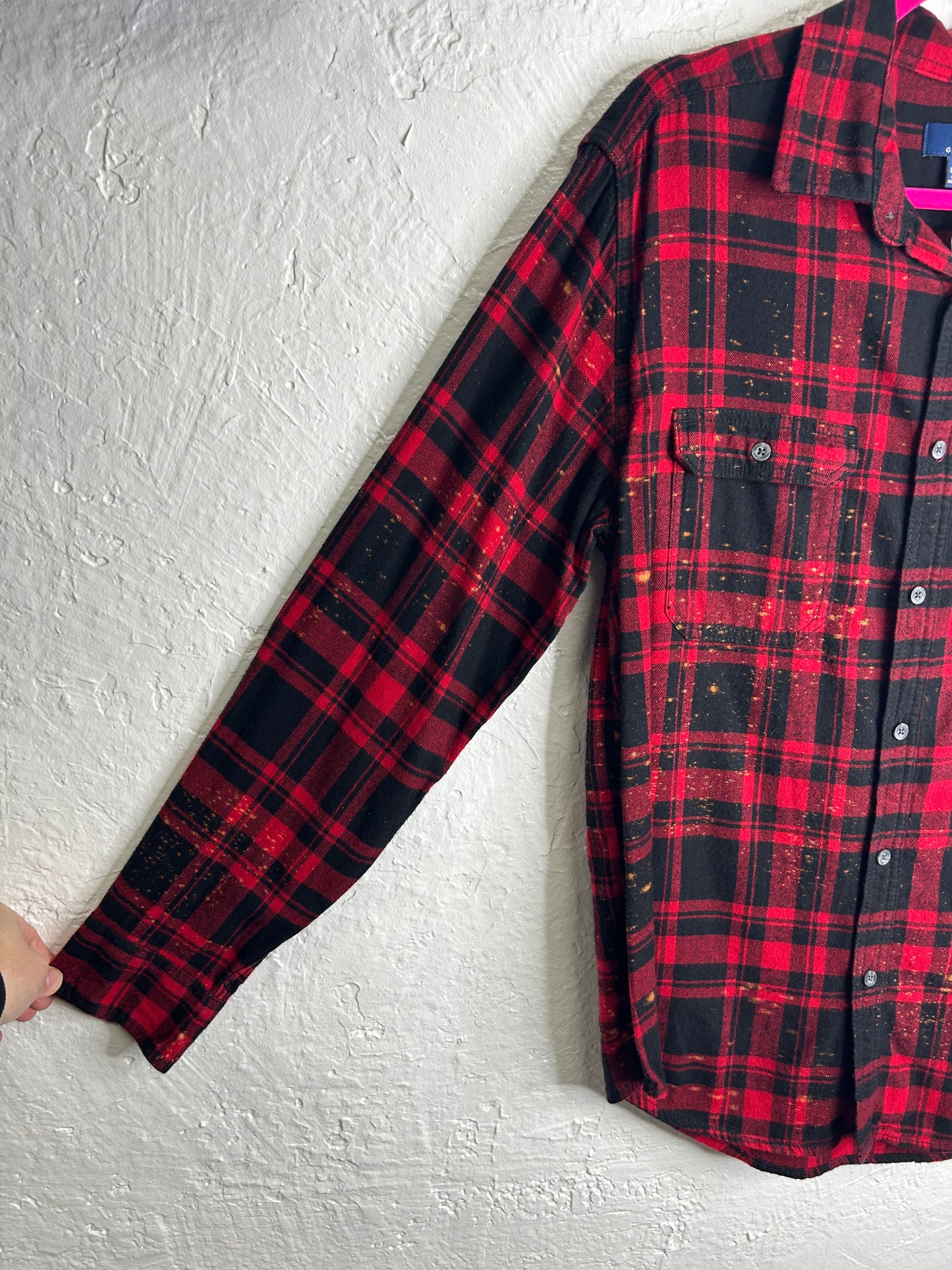 Bob Marley upcycled flannel shirt unisex size M red black