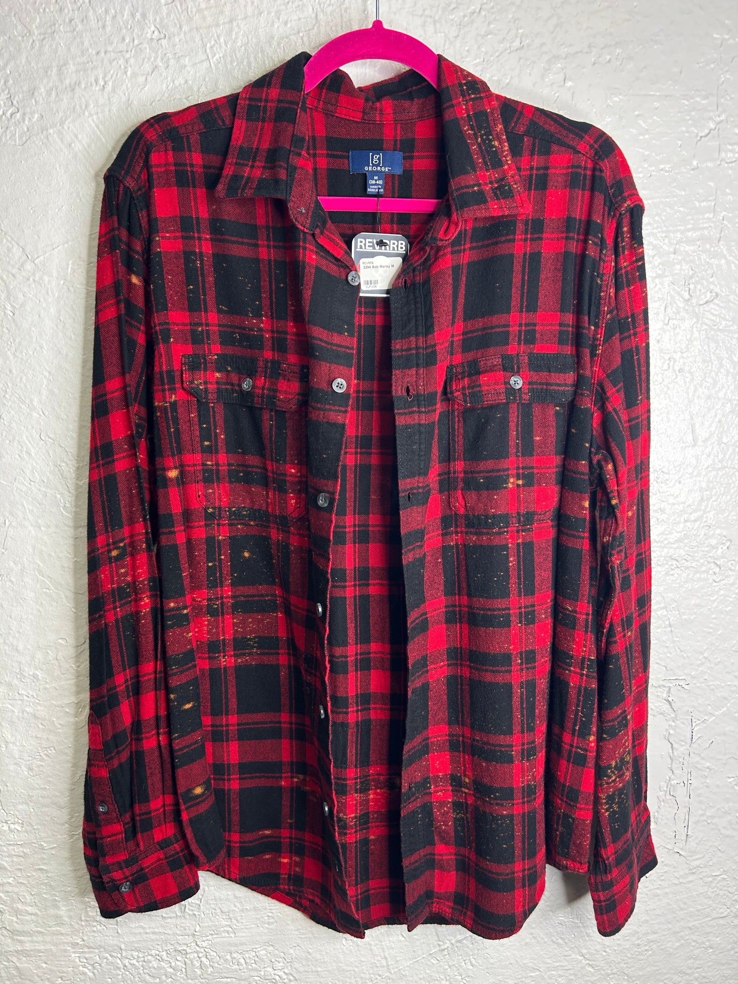 Bob Marley upcycled flannel shirt unisex size M red black