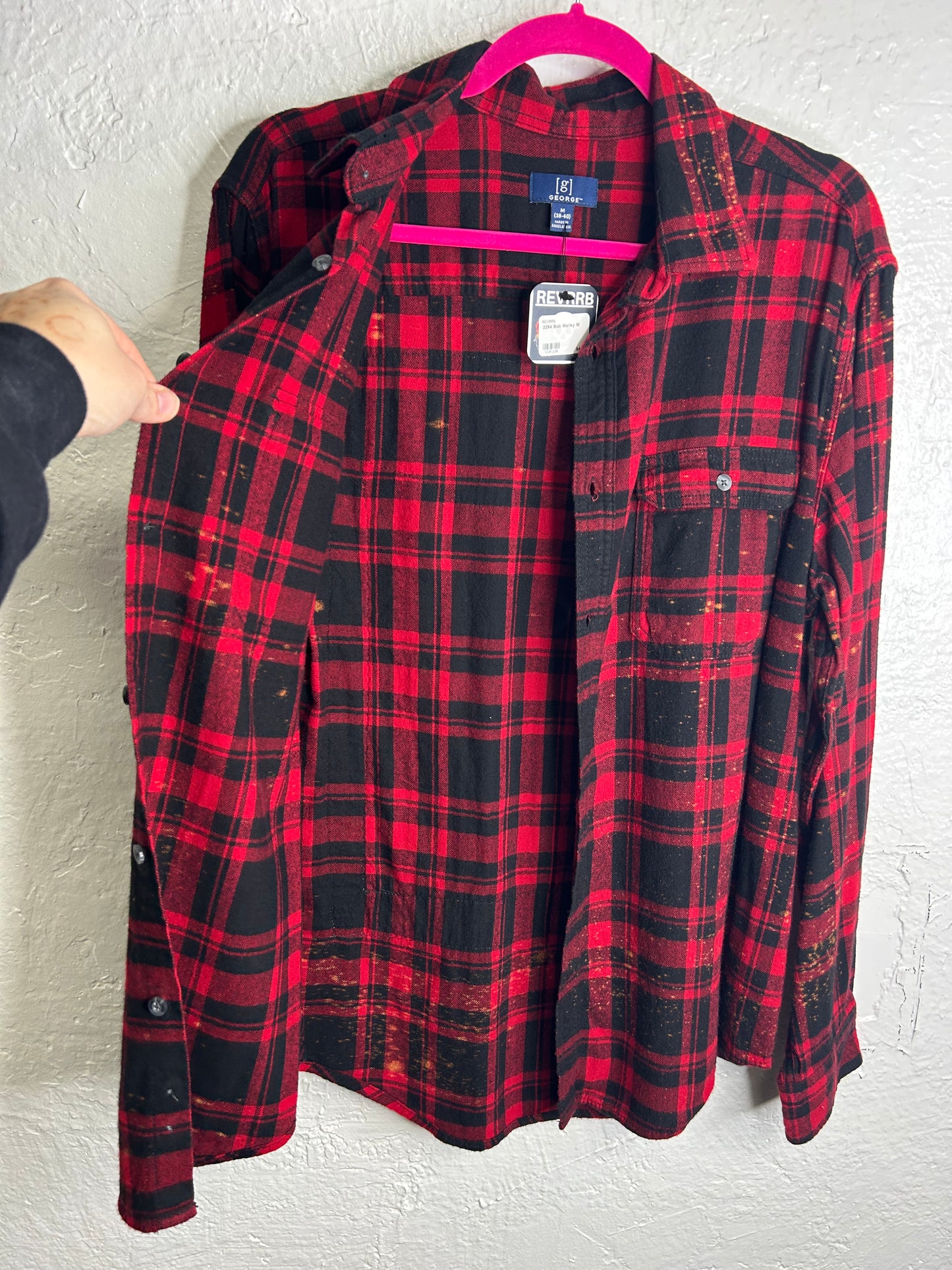 Bob Marley upcycled flannel shirt unisex size M red black