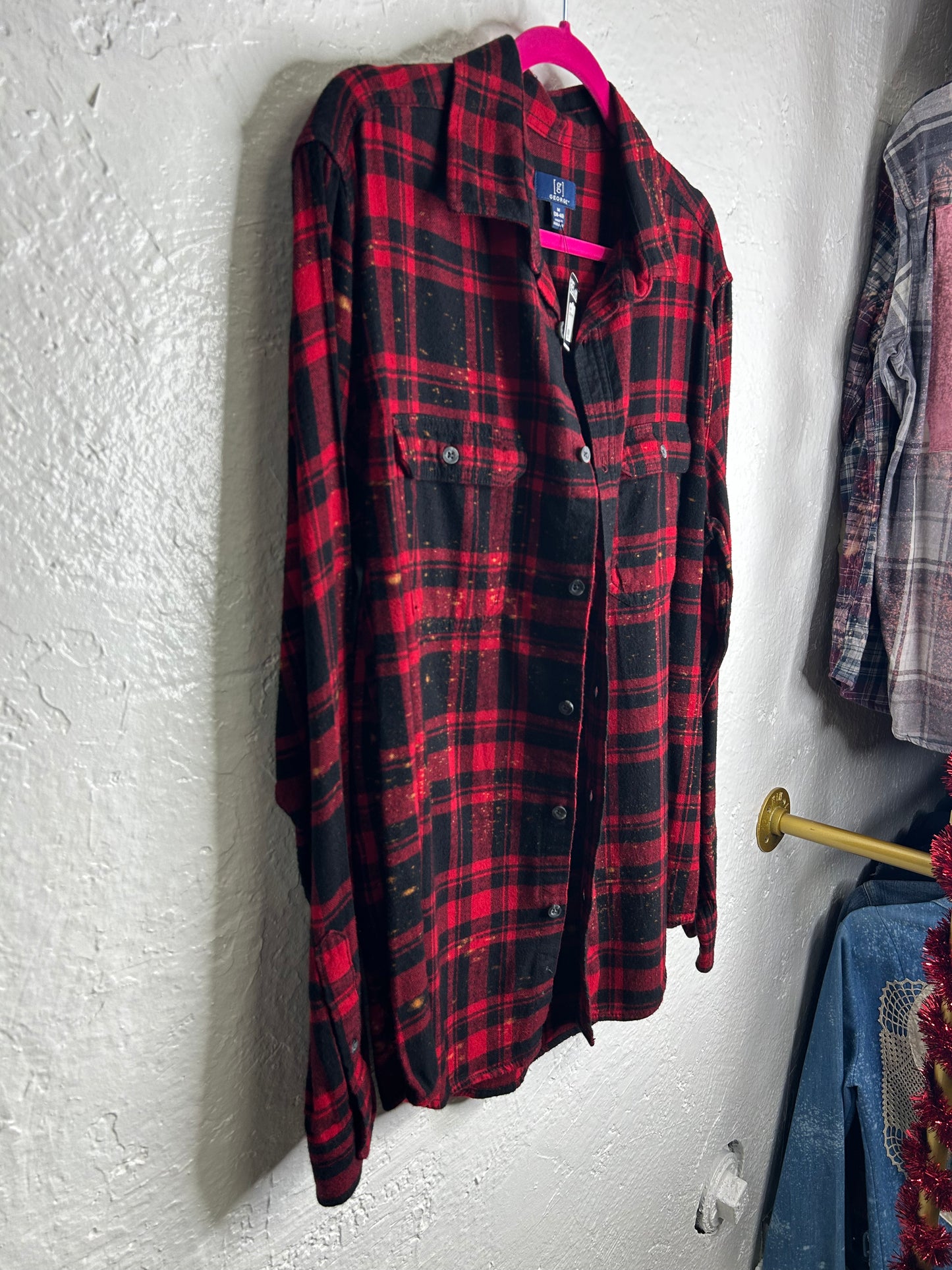 Bob Marley upcycled flannel shirt unisex size M red black