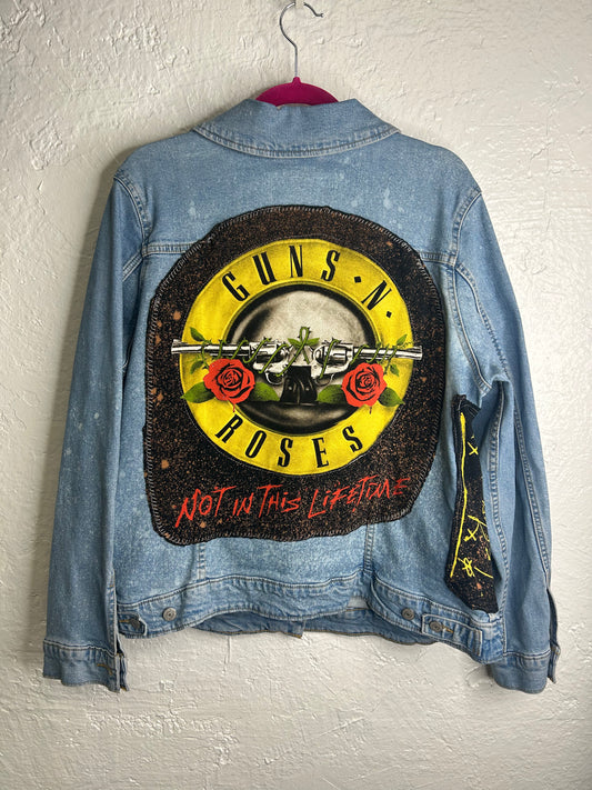 Guns N Roses upcycled denim jacket womens size 2X plus size blue black