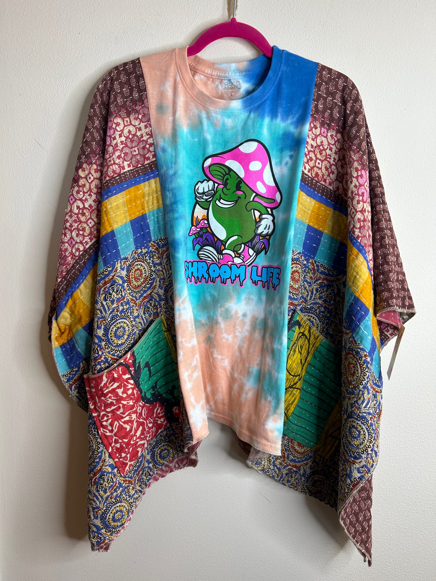 Shroom Life Mushroom upcycled kantha poncho