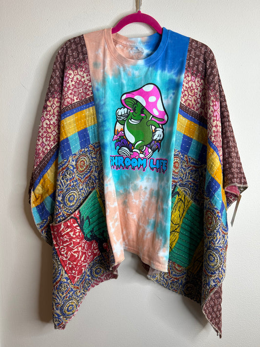 Shroom Life Mushroom upcycled kantha poncho