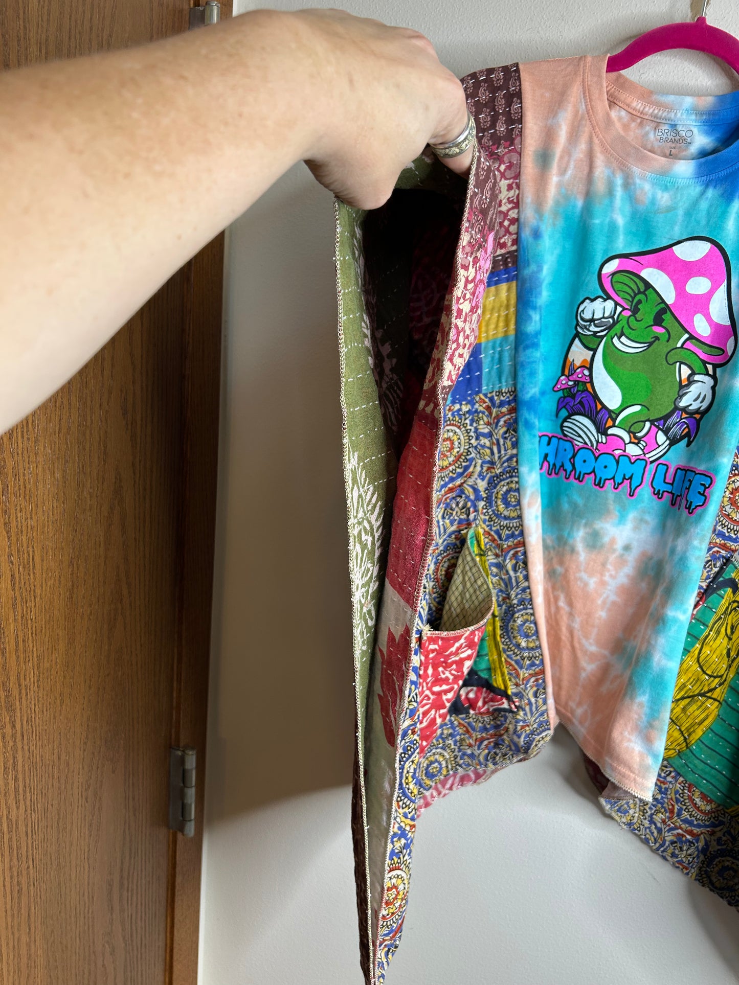 Shroom Life Mushroom upcycled kantha poncho