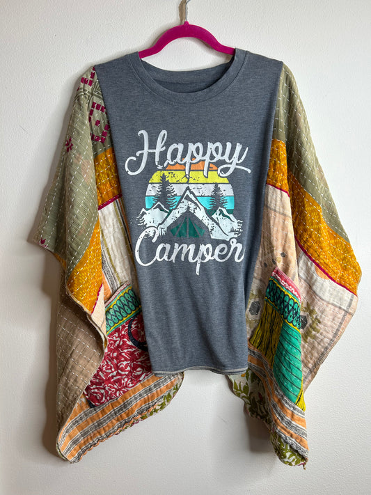 Happy Camper upcycled kantha poncho