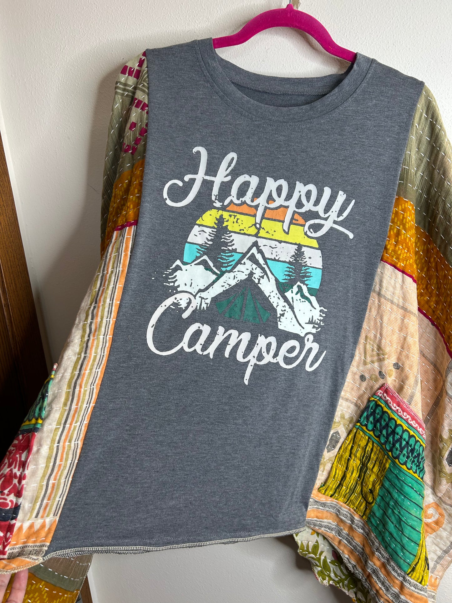 Happy Camper upcycled kantha poncho