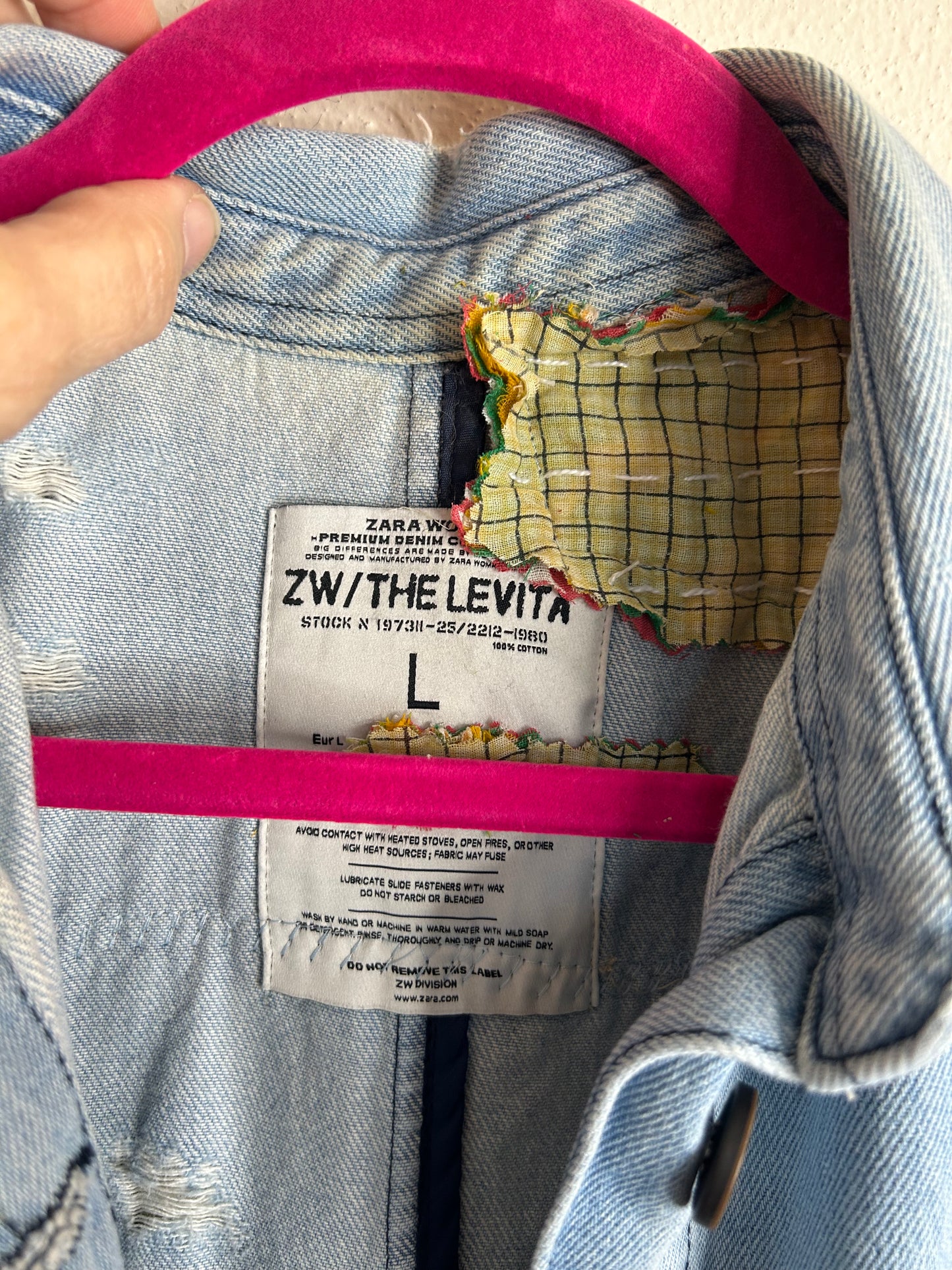 Country Vibes upcycled denim jacket womens size L/XL